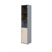 Шкаф колонка с малой глухой и стеклянной дверьми СУ-1.4(R) Клен/Металлик 406x365x1975