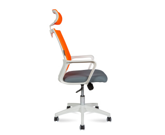 Кресло офисное / Бит / белый пластик / оранжевая сетка / темно серая ткань