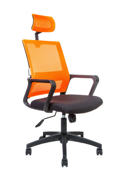 Кресло офисное / Бит / черный пластик / оранжевая сетка / черная ткань