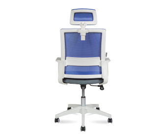 Кресло офисное / Бит / белый пластик / cиняя сетка / темно серая ткань