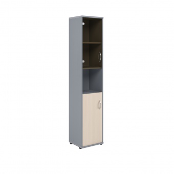 Шкаф колонка с малой глухой и стеклянной дверьми СУ-1.4(L) Клен/Металлик 406x365x1975