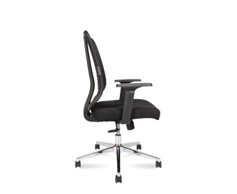 Кресло офисное / Tema Сhrome LB 2D / база хром / черный пластик / черная сетка / черная ткань