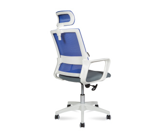 Кресло офисное / Бит / белый пластик / cиняя сетка / темно серая ткань